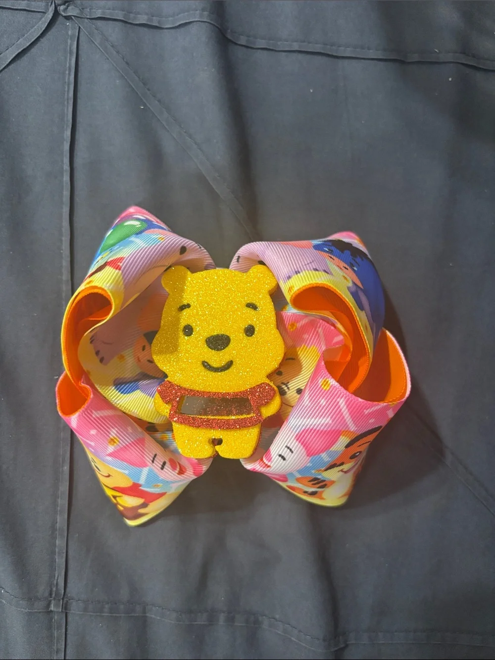 Glitter Winnie the Pooh Kids Hair Bow - Yellow